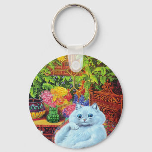 LOUIS WAIN - White Cat in Garden Study Keychain