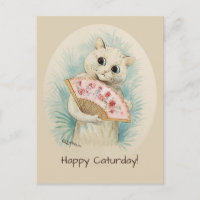 Louis Wain White cat with a fan CC0478