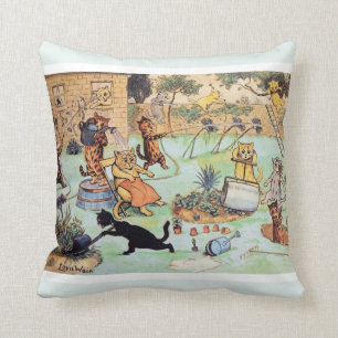 Louis Wain's Cats - It's a Garden CATastrophe Throw Pillow
