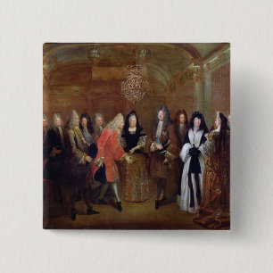 Louis XIV  welcomes the Elector of Saxony 2 Inch Square Button