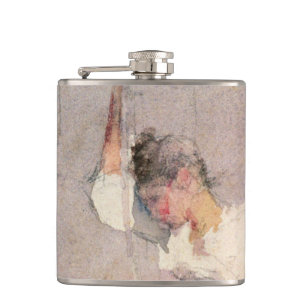 Louise, a Breton Girl (w/c on paper) Hip Flask