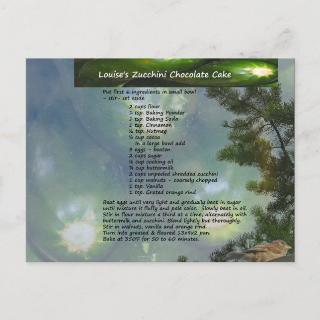 Louise's Zucchini Chocolate Cake Postcard (Front)