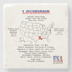 Louisiana American state on a map and useful info Stone Coaster