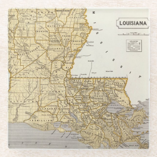 Louisiana Atlas Map Glass Coaster (Front)