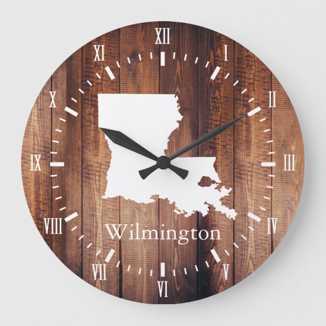 Louisiana Barn Wood Planks White Roman Numeral Large Clock (Front)