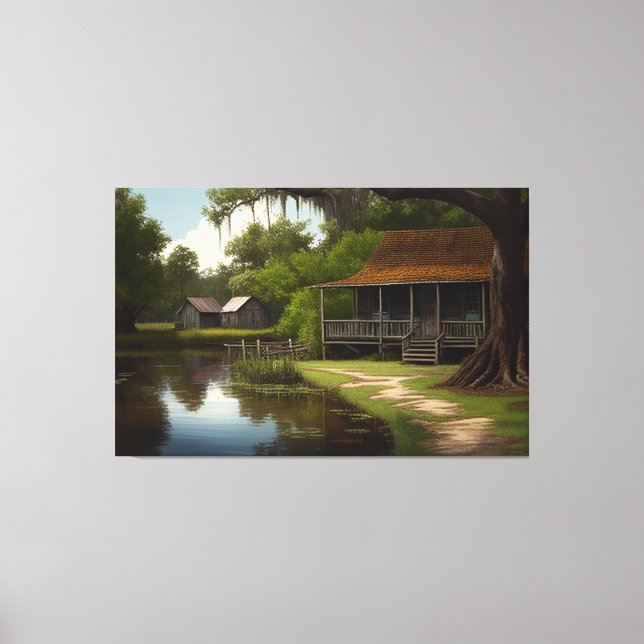 Louisiana Cabin, Louisiana Art, Cajun Culture Canvas Print (Front)
