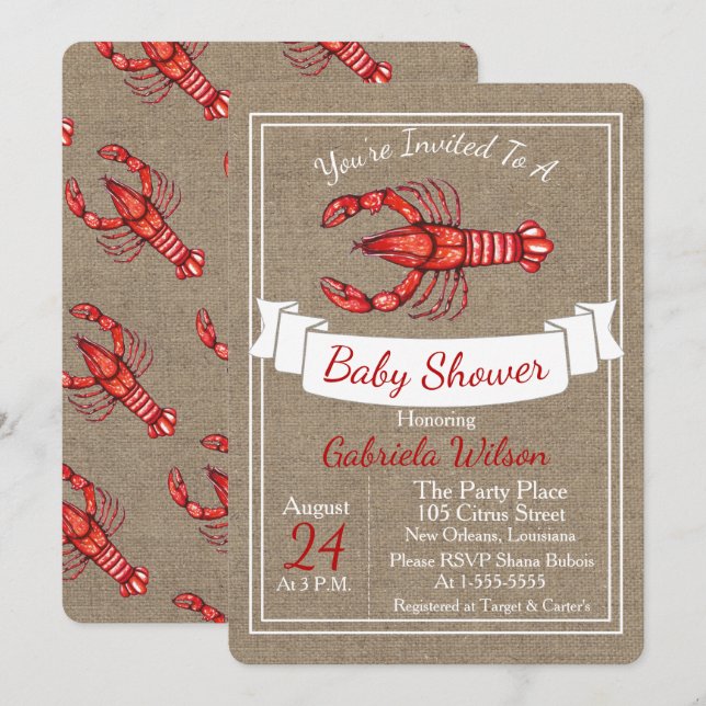 Louisiana Cajun Crawfish Baby Shower Invitation (Front/Back)