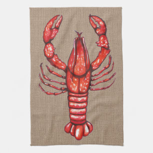 Louisiana Cajun Crawfish Faux Burlap Kitchen Towel