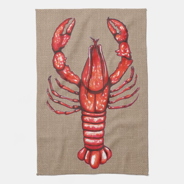 Louisiana Cajun Crawfish Faux Burlap Kitchen Towel (Vertical)