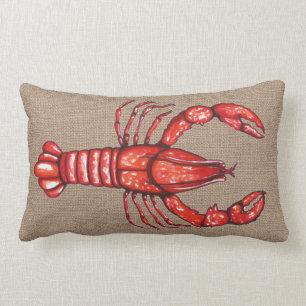 Louisiana Cajun Crayfish Faux Burlap Lumbar Pillow