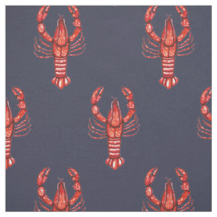 Louisiana Cajun Watercolor Crawfish & Navy Blue Fabric