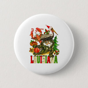 Louisiana Christmas Bayou Gator Santa Hat Holiday 2 Inch Round Button