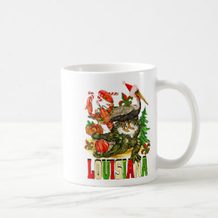 Louisiana Christmas Bayou Gator Santa Hat Holiday  Coffee Mug