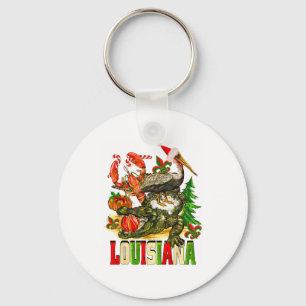 Louisiana Christmas Bayou Gator Santa Hat Holiday  Keychain
