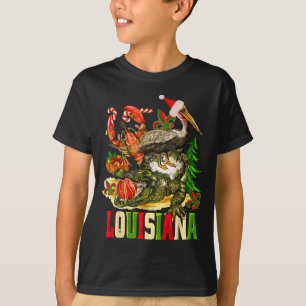 Louisiana Christmas Bayou Gator Santa Hat Holiday  T-Shirt