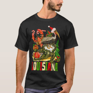 Louisiana Christmas Bayou Gator Santa Hat Holiday T-Shirt
