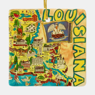  Louisiana Colorful Map Ceramic Ornament