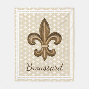 Louisiana French Gold Fleur de Lis Family Name Fleece Blanket