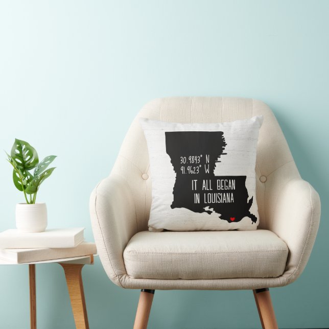 Louisiana GPS Coordinates with Heart Throw Pillow (Chair)