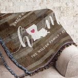 Louisiana Home State Personalized Wood Look Throw Blanket<br><div class="desc">Show some home state pride with this cute rustic faux wood plank throw blanket featuring "home" in white calligraphy script lettering with a silhouette map of the state of Louisiana standing in for the letter "O." A pink heart illustration inside the state map completes the design; you can change the...</div>