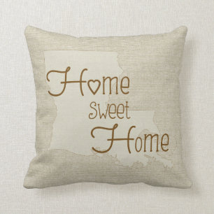Louisiana-Home Sweet Home burlap-look custom name Throw Pillow