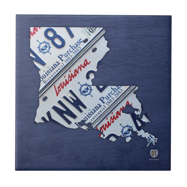 Louisiana License Plate Map Ceramic Tile (Front)