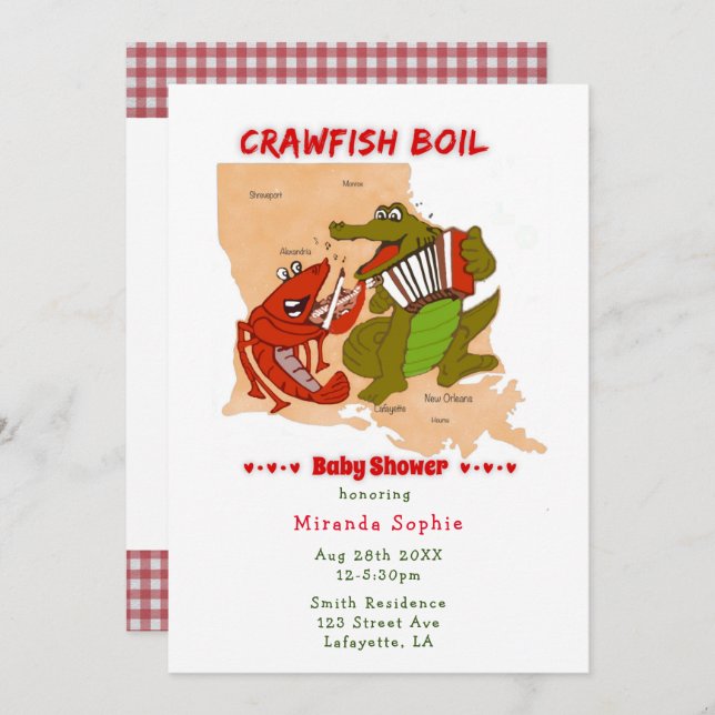 Louisiana Map Crawfish Boil Baby Shower Invitation (Front/Back)