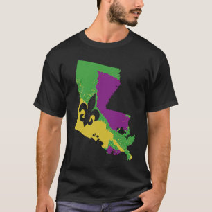 Louisiana Map Mardi Gras  Fat Tuesday Fleur De Lys T-Shirt