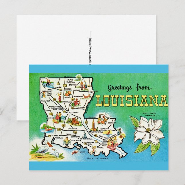  Louisiana Map Postcard (Front/Back)