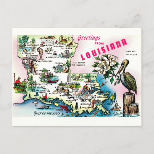 Louisiana Map Vintage Postcard