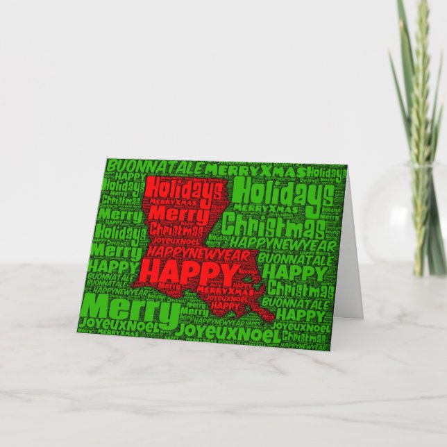 Louisiana Map Word Art Christmas Card Holiday Card (Front)