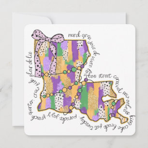 Louisiana Mardi Gras Bourbon Street Carnival  Invitation