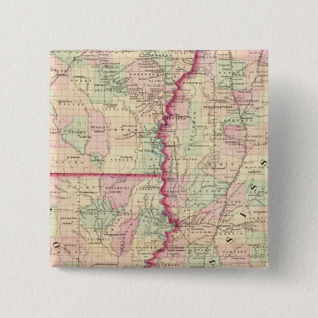 Louisiana, Mississippi 2 Inch Square Button (Front)