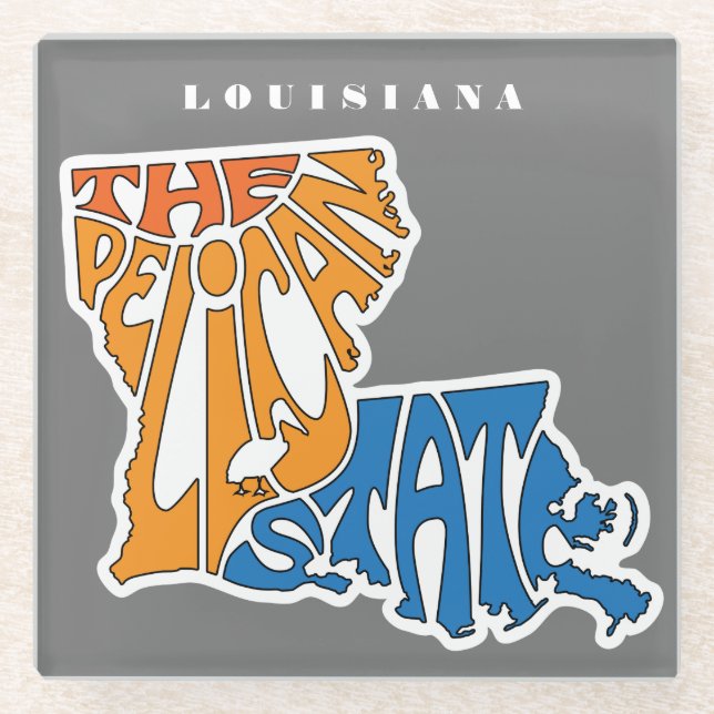 Louisiana Nickname Word Art Glass Coaster (Front)