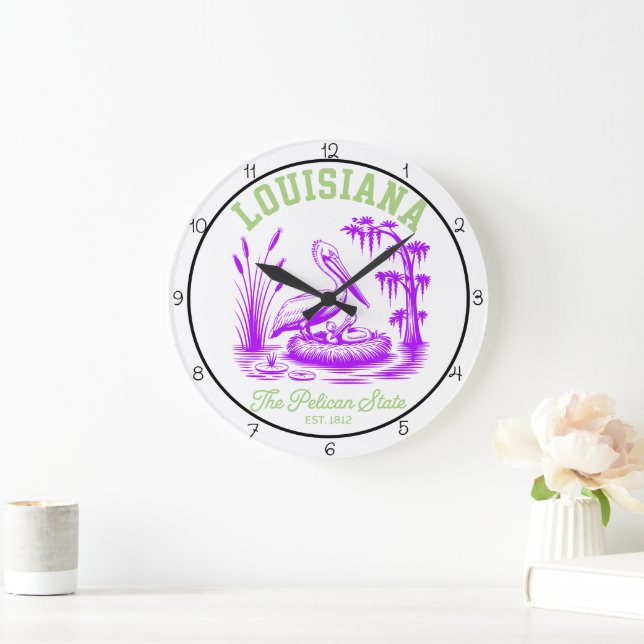 Louisiana Pelican State Swamp  Large Clock (Home)