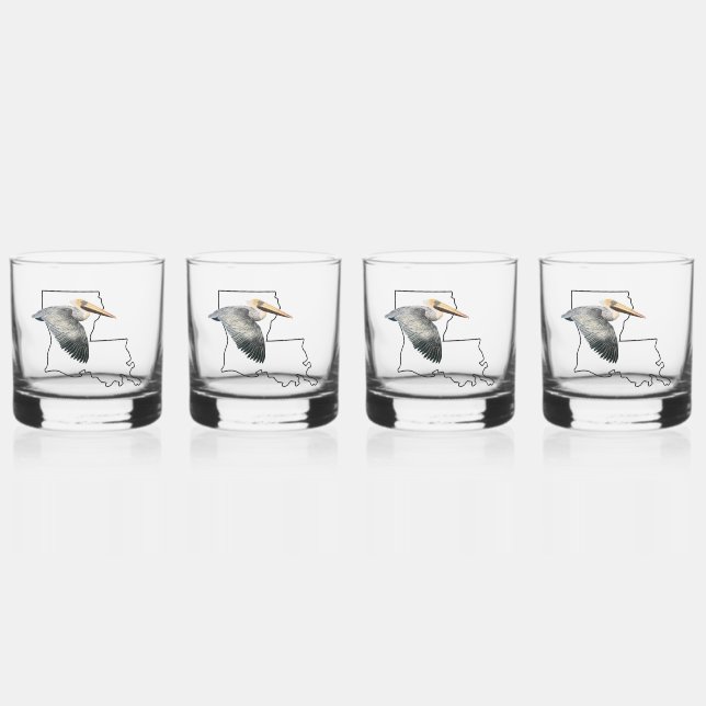 Louisiana Pelican Whiskey Glass - 4 set (Front)