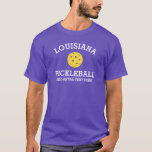 Louisiana Pickleball Add Club Partner Name Custom T-Shirt<br><div class="desc">Show off your love of Louisiana pickleball (easily change state name and shirt colour) with this awesome pickleball shirt for clubs, teams, partners or everyday court wear. Just add your 3 lines of custom text to make a totally unique pickleball shirt. Great for tournaments, matching club shirts or to give...</div>
