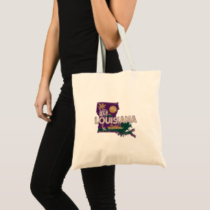 Louisiana Retro State Silhouette Tote Bag