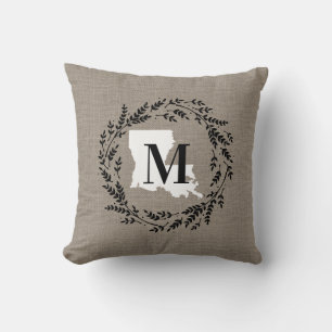 Louisiana Rustic Wreath Monogram Throw Pillow