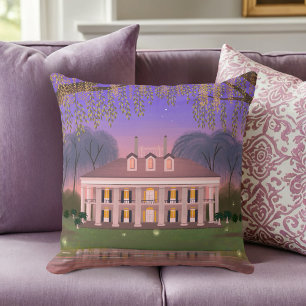 Louisiana Southern Mansion House Purple Throw Pillow