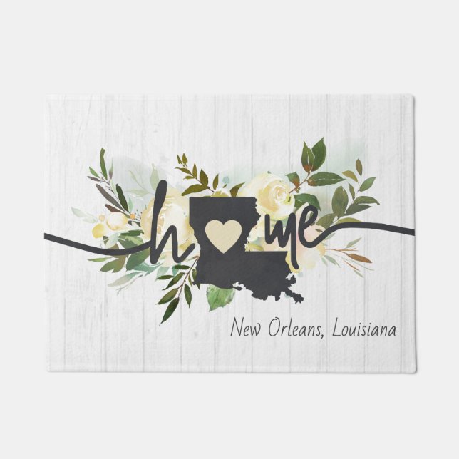 Louisiana State Personalized Your Home City Rustic Doormat (Front)