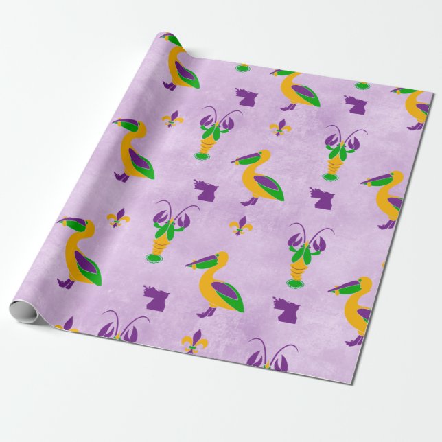 Louisiana Themed Mardi Gras Wrapping Paper (Unrolled)
