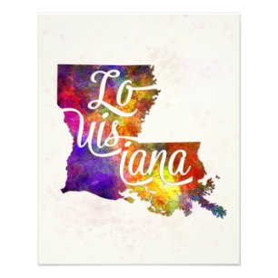 Louisiana US State in watercolor text cut out Photo Print