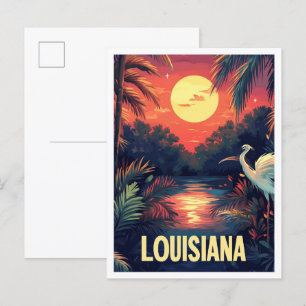Louisiana USA Art Vintage Illustration Travel Postcard