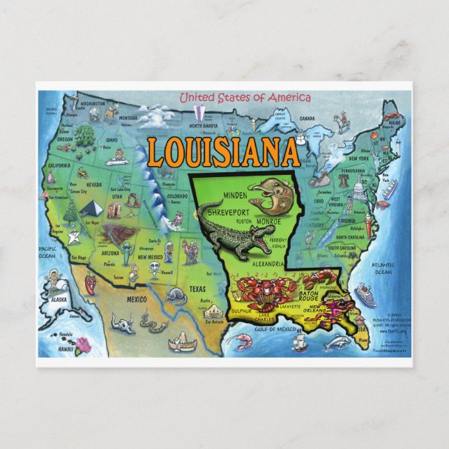 Louisiana USA Map Postcard (Front)