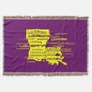Louisiana Yellow State Purple Font Background Throw Blanket