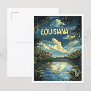 Louisisana USA Art Vintage Illustration Travel Postcard