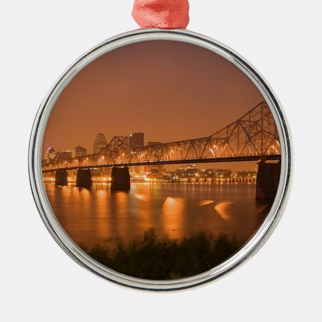 Louisville Kentucky Night Lights Bridge Ohio River Metal Ornament (Front)