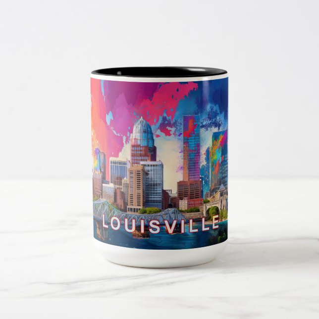 Louisville Skyline Abstract Art Two-Tone Coffee Mug (Center)