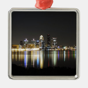 Louisville skyline at night metal ornament